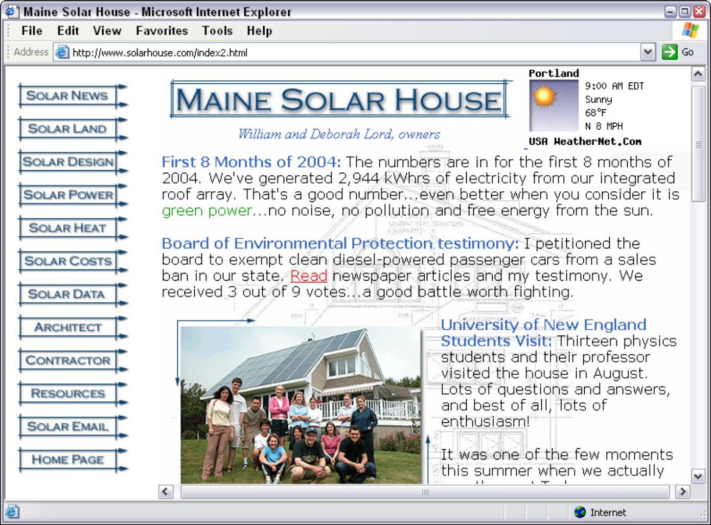 Figure 5-8: This site uses a classic two-frame layout: A column of links in the narrow frame on the left changes the content in the frame on the right.